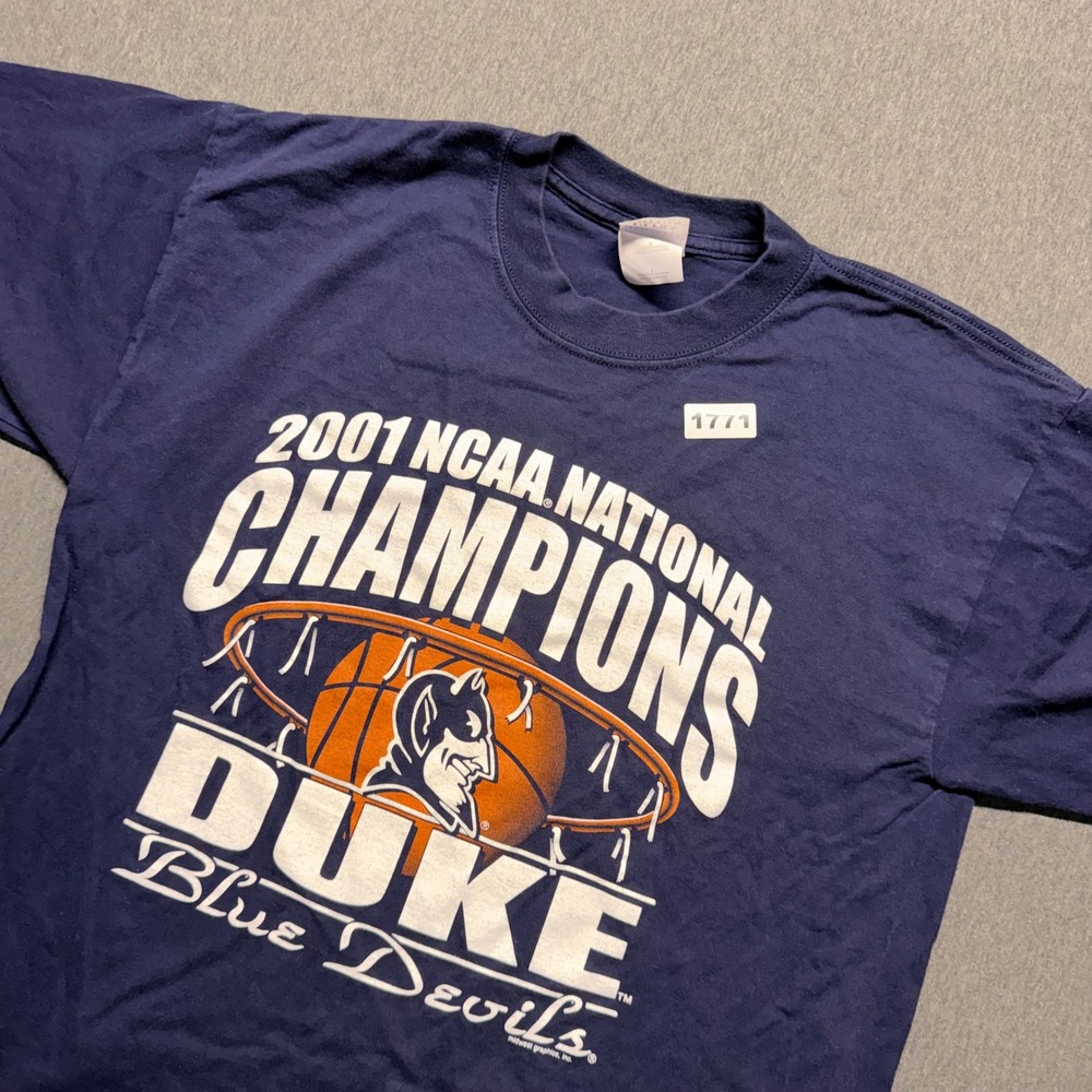 Duke Blue Devils 2001 NCAA National Champions Shirt Navy Blue Mens Large Gildan